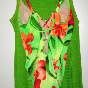 La Blanca colorful one piece Sz 8 with net coverup